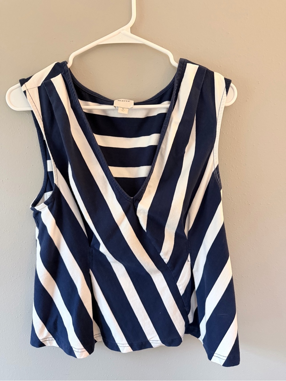 Maeve Navy and White Striped Sleeveless Peplum Tee